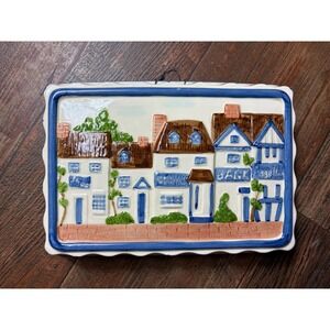 Vntg Ceramic House The Haldon Group Bank Angel Inn Delft White Blue Wall Decor